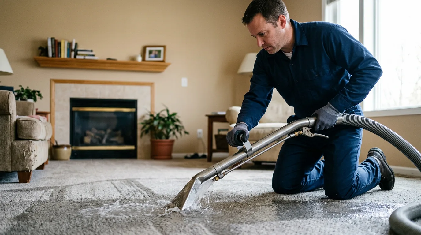 Water damage restoration technician working near Iola, WI